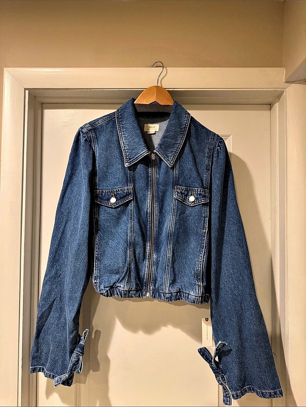 Anthropologie’s Maeve Dame Puff-Sleeve Denim Jacket Blue Denim Jacket NWT